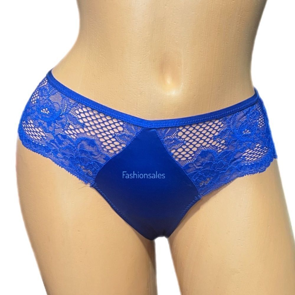Victorias Secret Very Sexy Satiny fishnet lace Supersof Satin Cheeky panty Blue